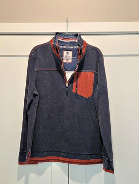 Fat Face The Airlie Denim-Style Pullover Jacket in Blue & Red Size Large